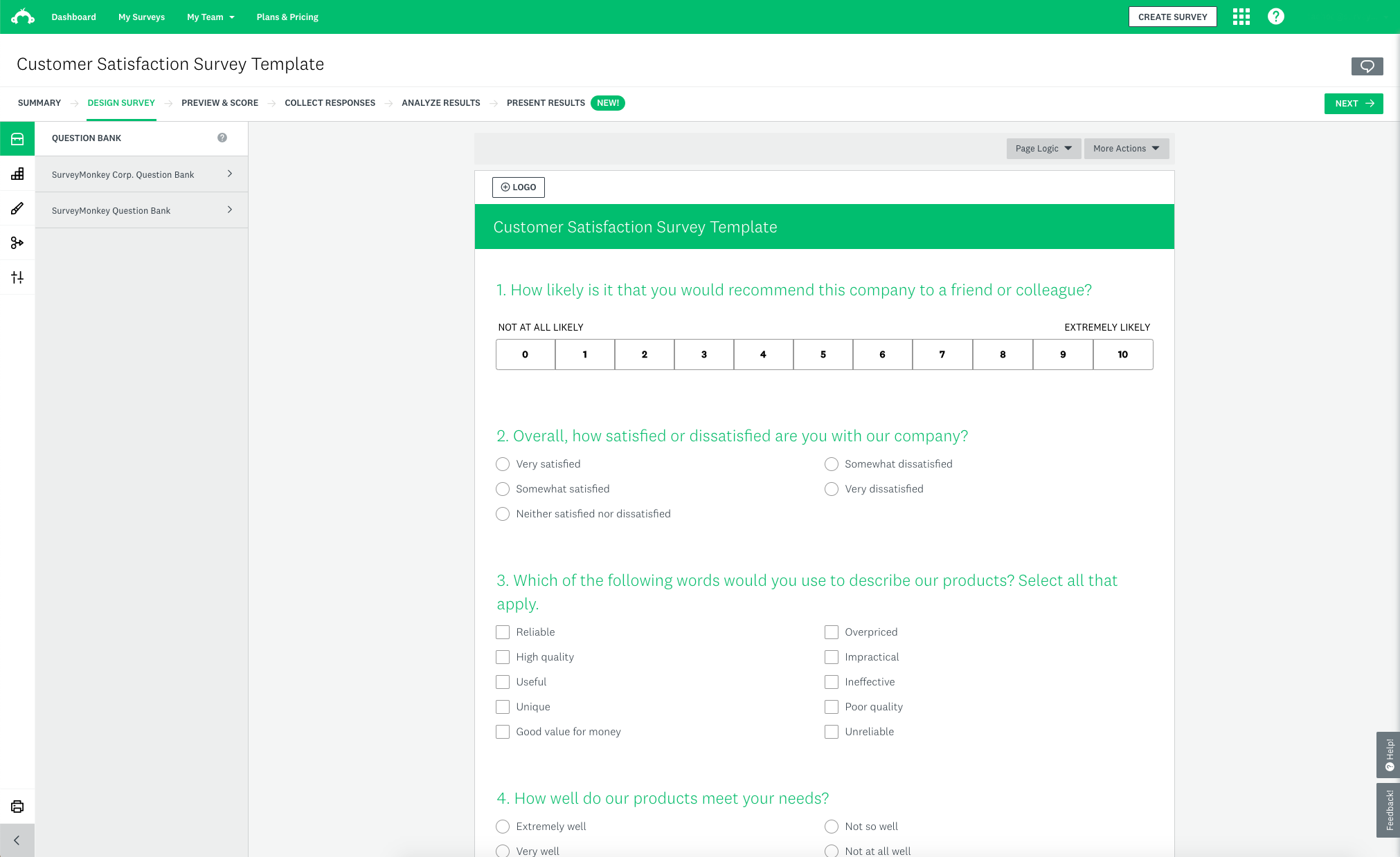 A screenshot of SurveyMonkey