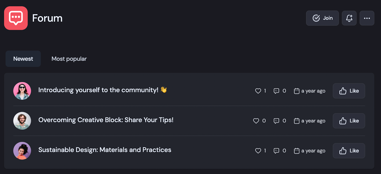 Discussions and forums within a community made with Bettermode