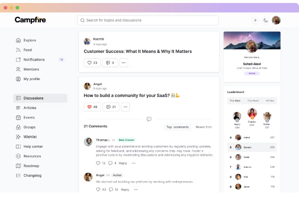User interface of Camfire forum