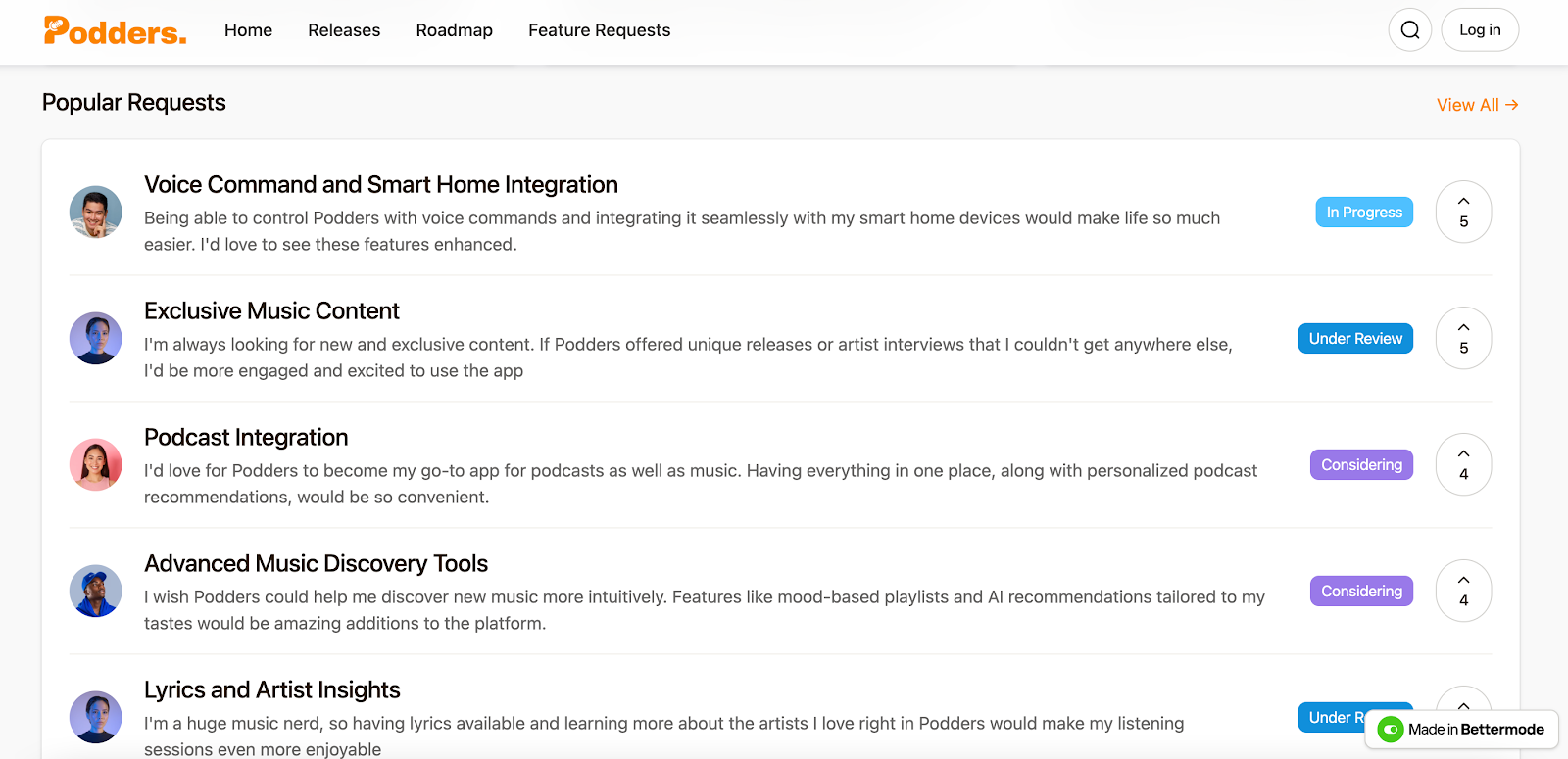 Bettermode customer feedback platform template