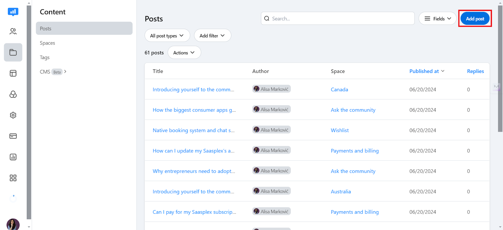 Creating content and adding posts