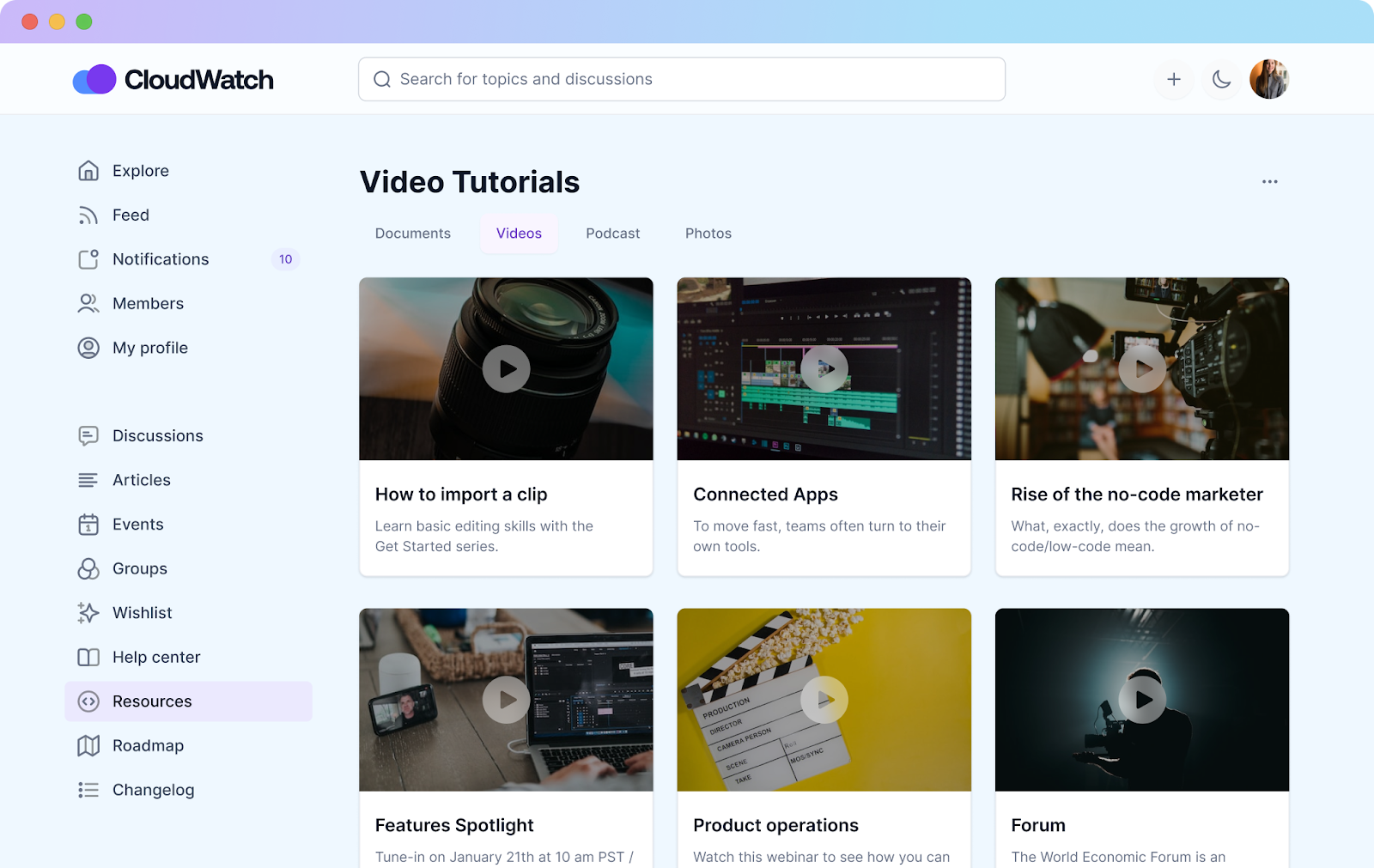 Video resource space built with Bettermode