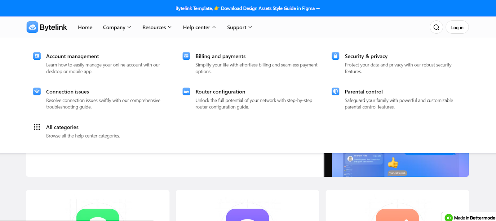The look of the Bytelink template and its Help Center