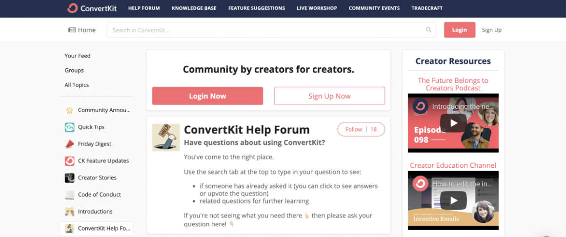 ConvertKit help forum