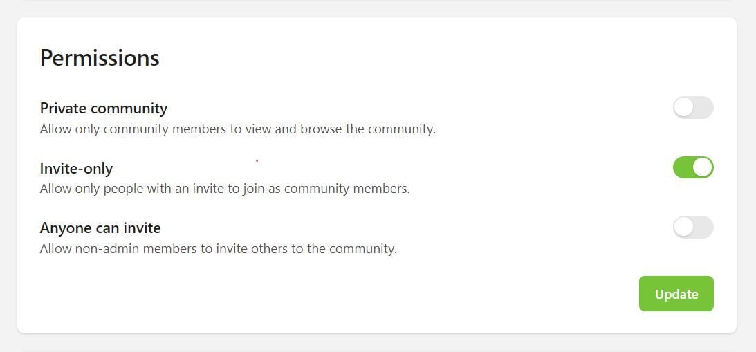 Bettermode settings that allow you to build a public or private forum