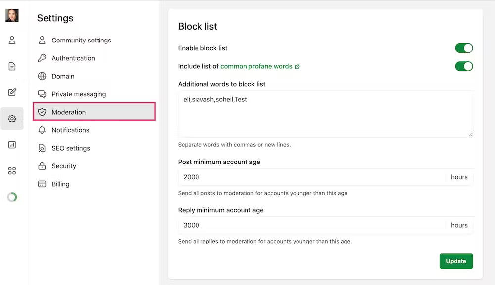 Moderation system at Bettermode