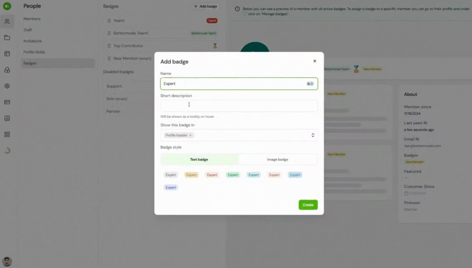 Creating your own badge in Bettermode