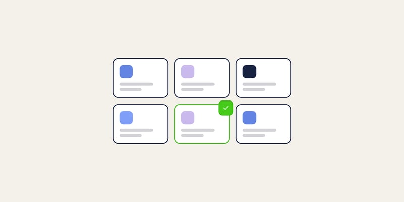 Illustration of a grid of tool cards with one picked, for the post: Guide to Customer Engagement Platforms: A Comprehensive Overview