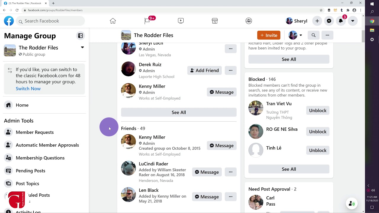 Facebook groups user interface