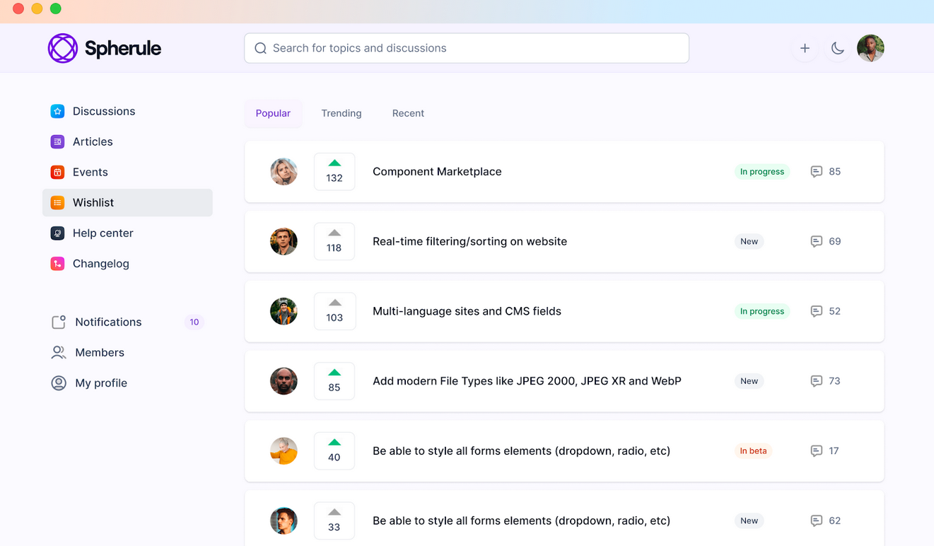A feature request forum built on Bettermode