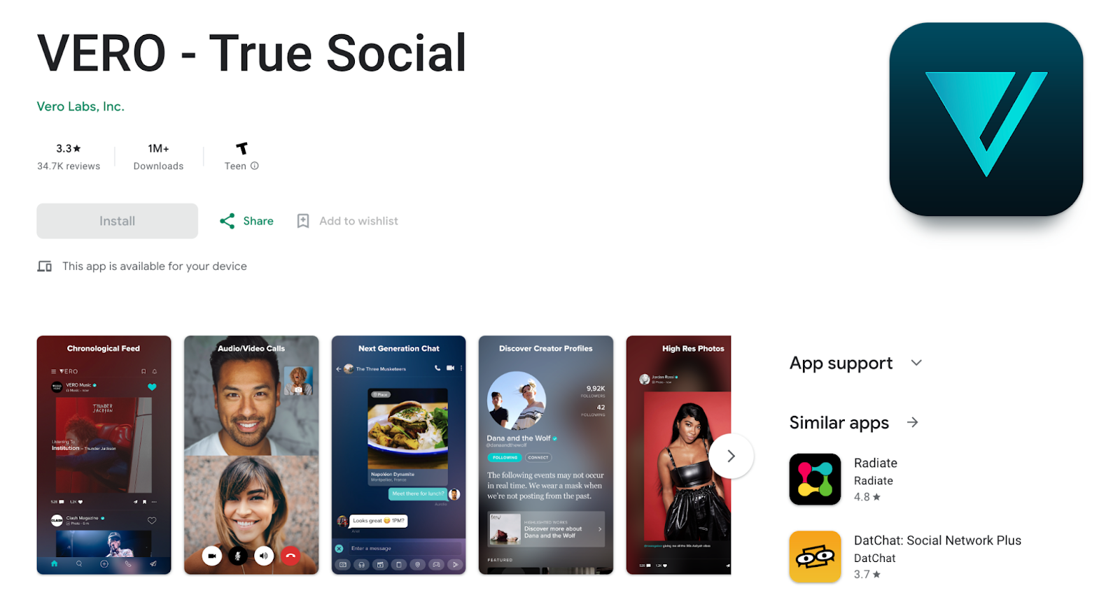 vero example of a social media