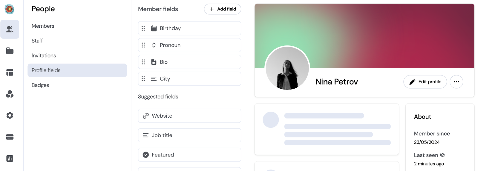 member profile sections