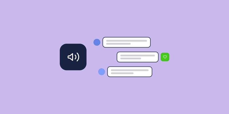 Illustration of a megaphone with member messages, for the post: Scale Content Marketing with Community: A Strategy for Growth