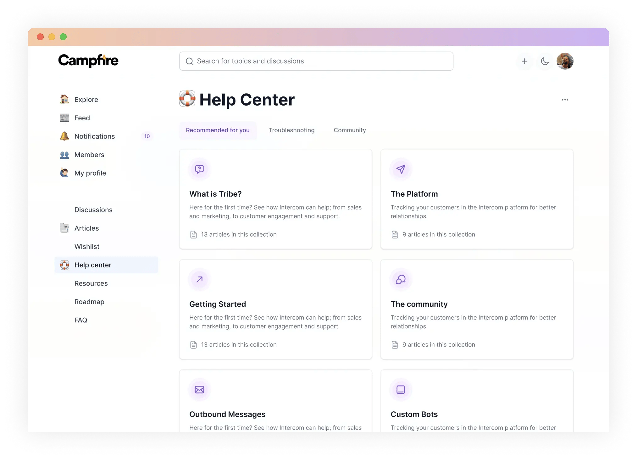 Help Center screenshot