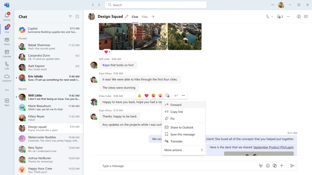 Microsoft Teams end to end encrypted messages.