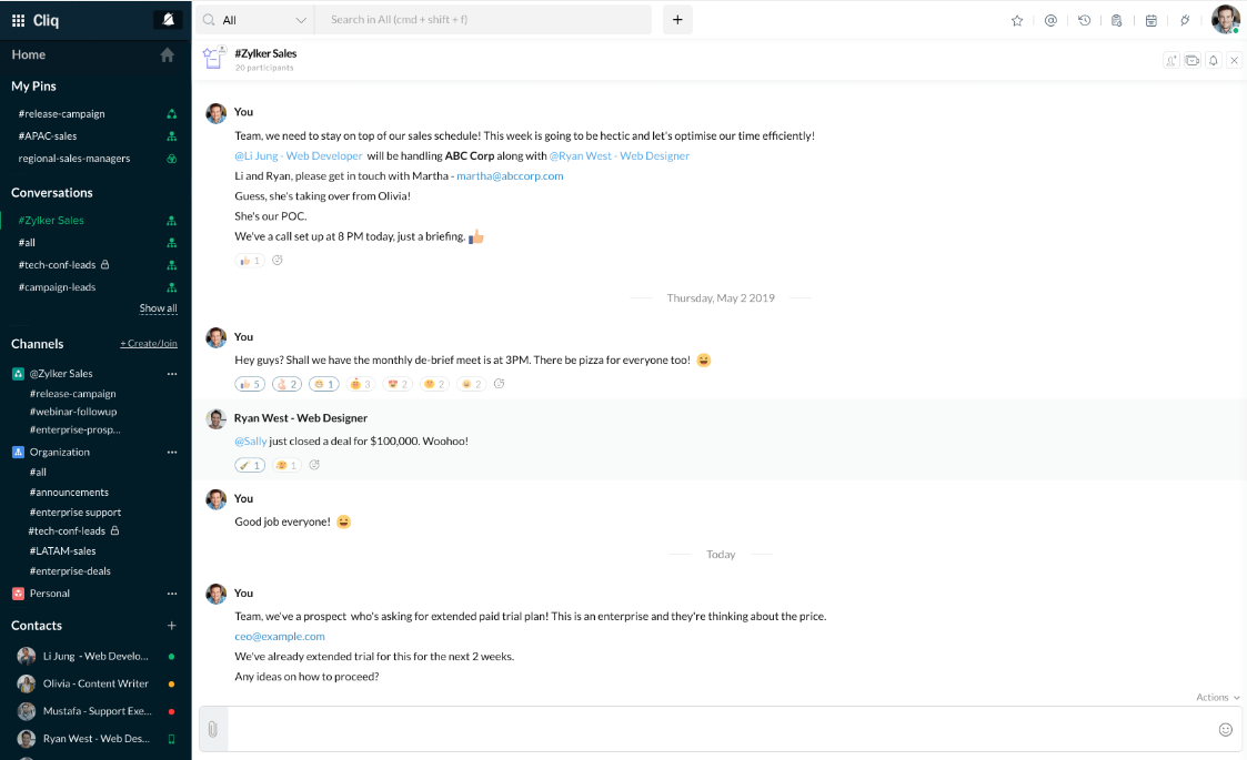 Zoho Cliq team communication app 
