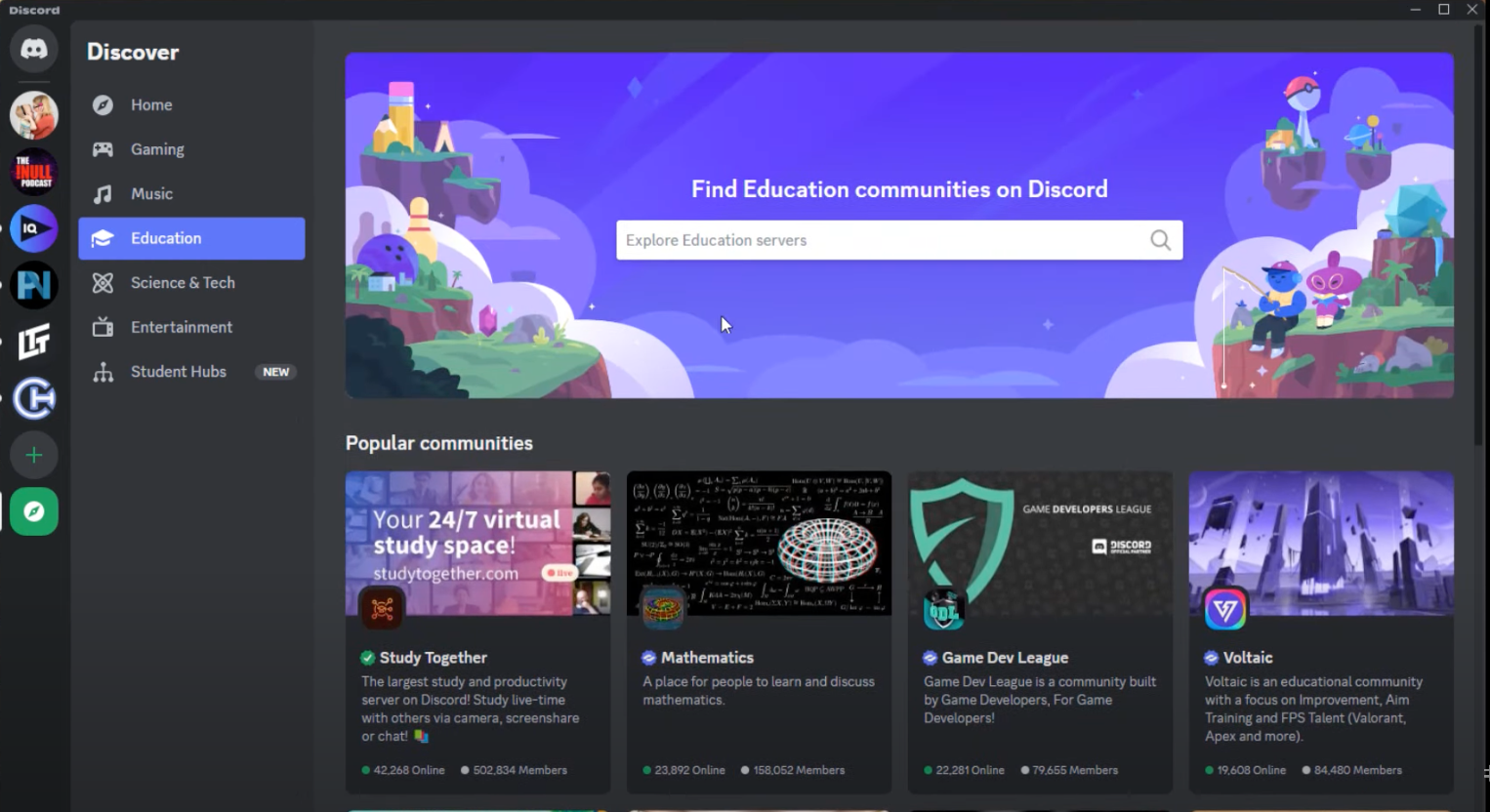 Discord channel homepage
