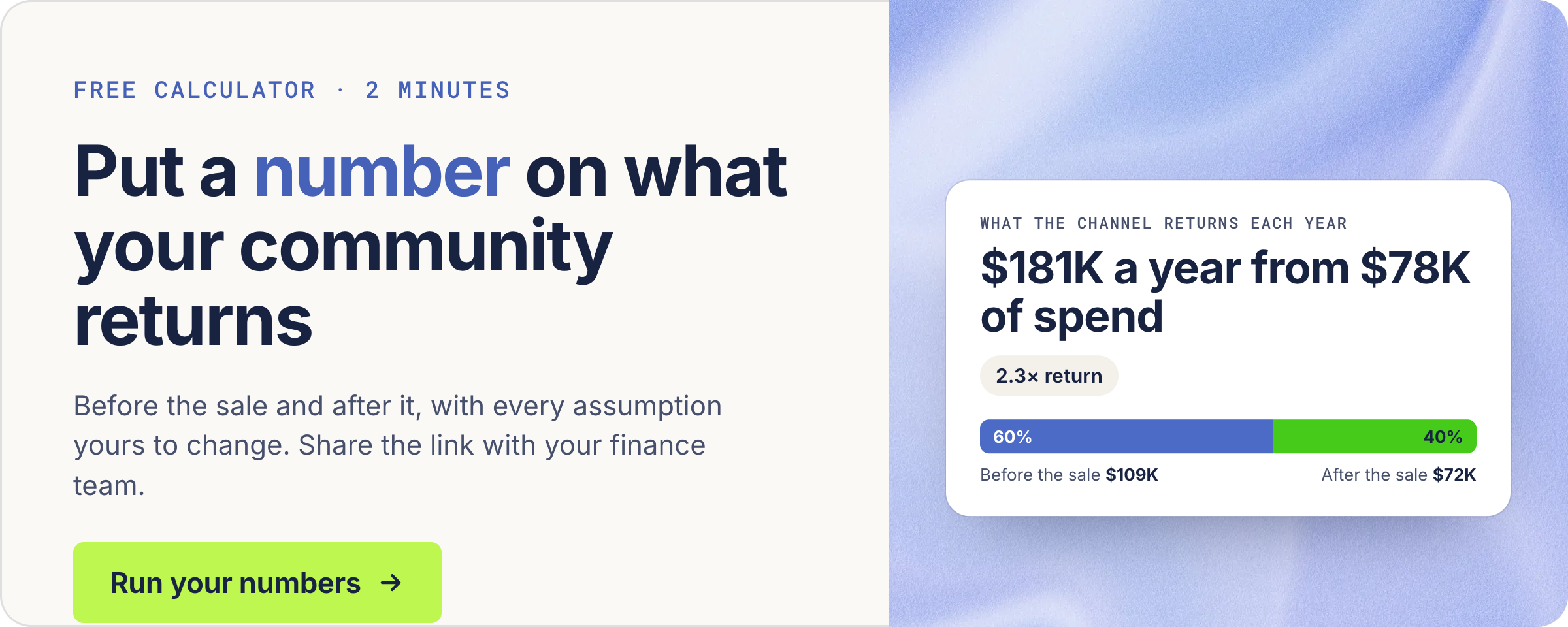 Free community ROI calculator: put a number on what your community returns before and after the sale