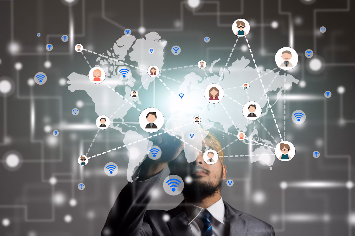 Man connecting with online community
