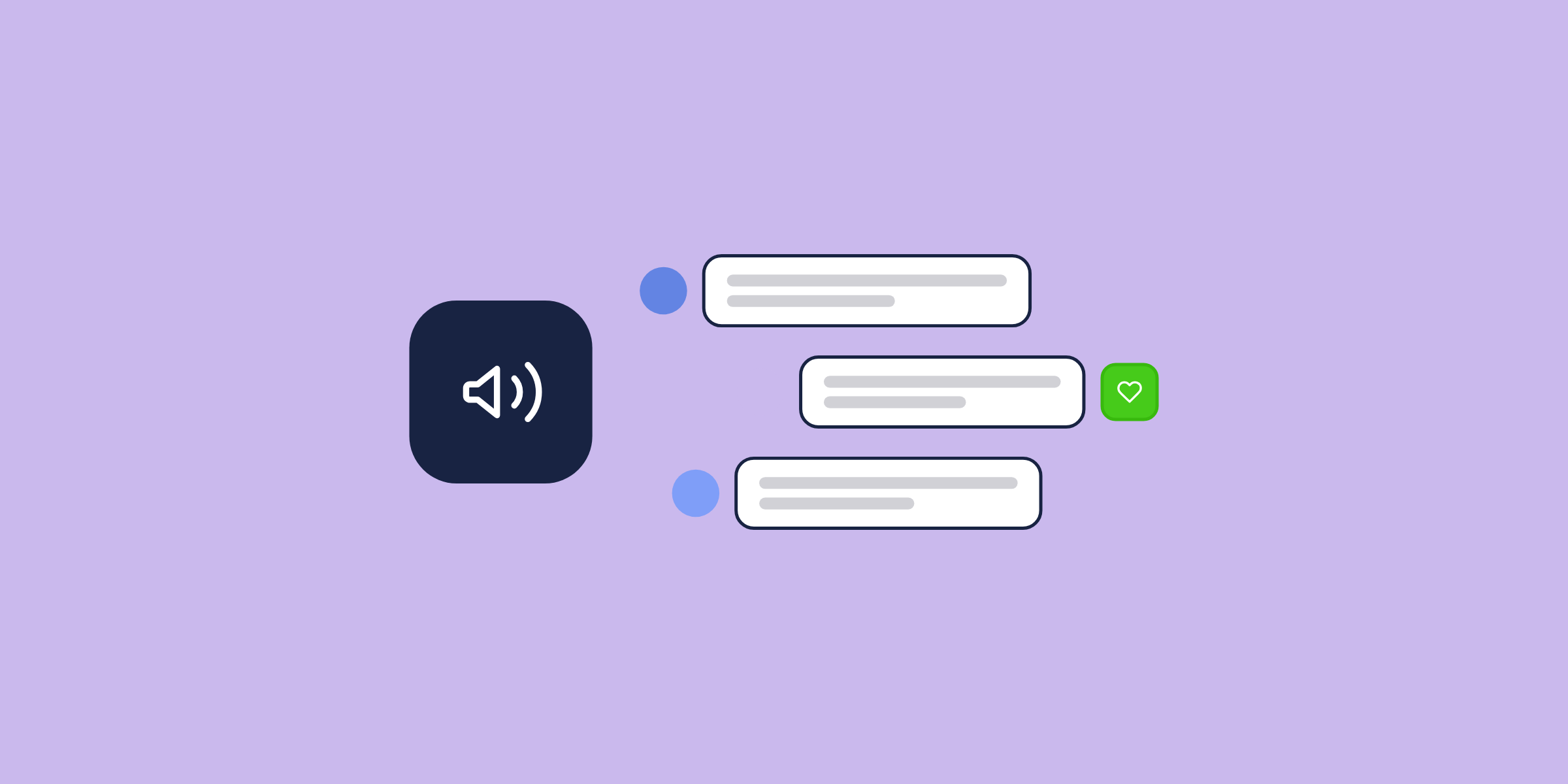 Illustration of a megaphone with member messages, for the post: Scale Content Marketing with Community: A Strategy for Growth