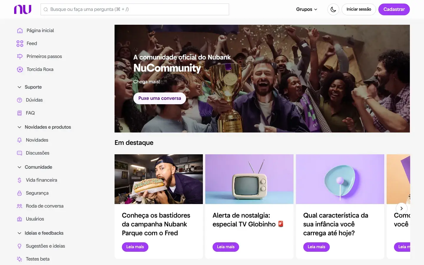 The Nubank community home page on Bettermode