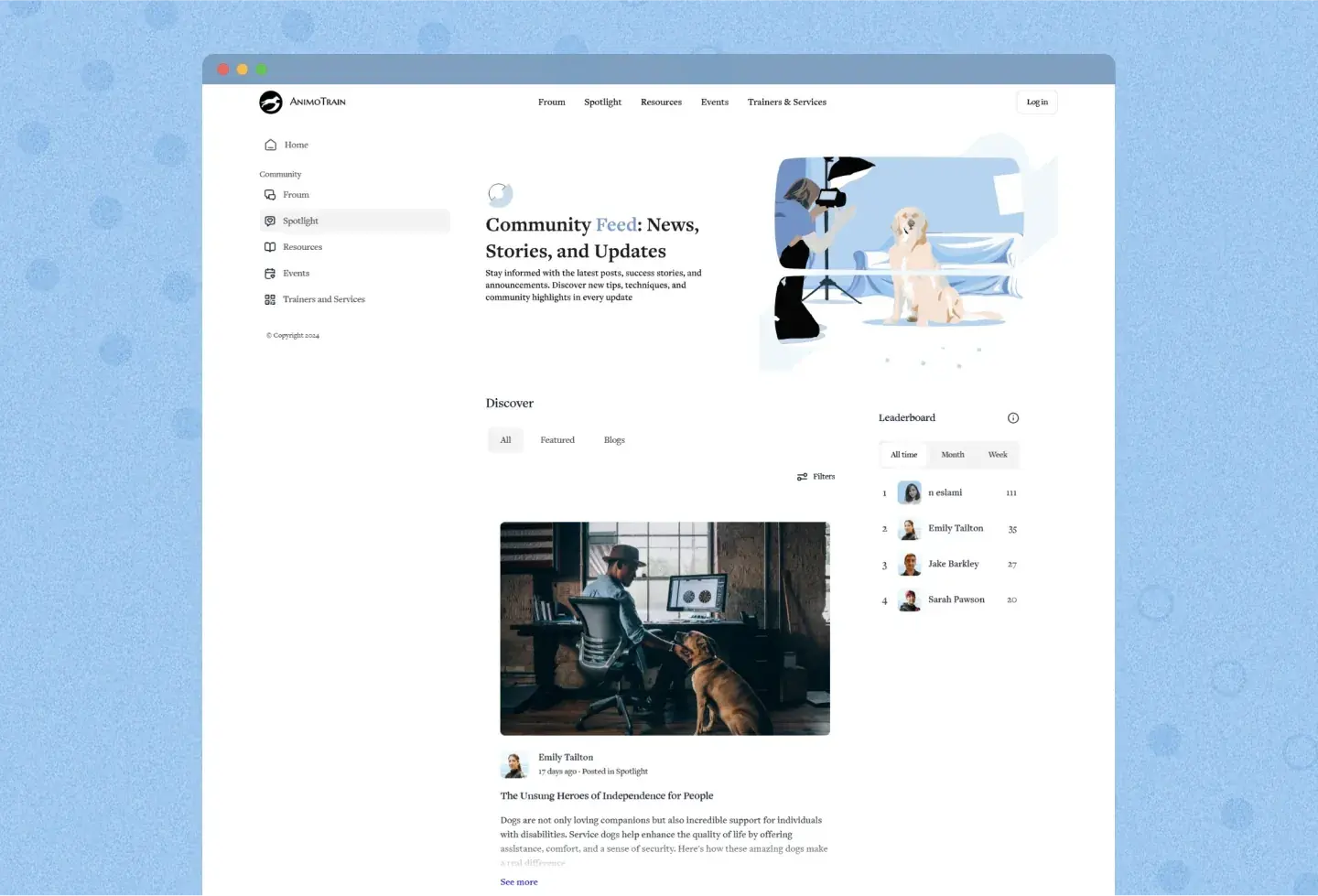 AnimoTrain template: community feed