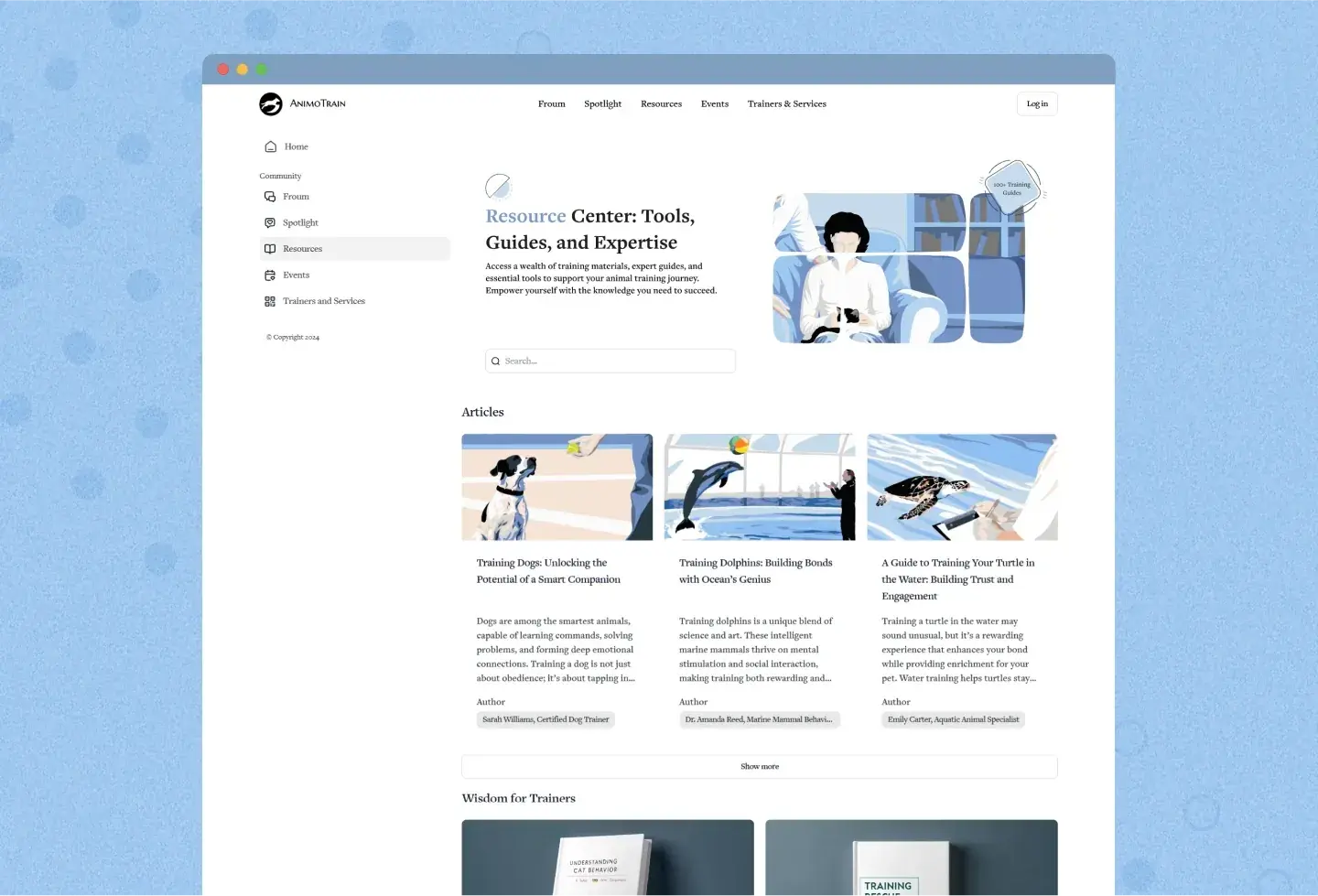 AnimoTrain template: resource center