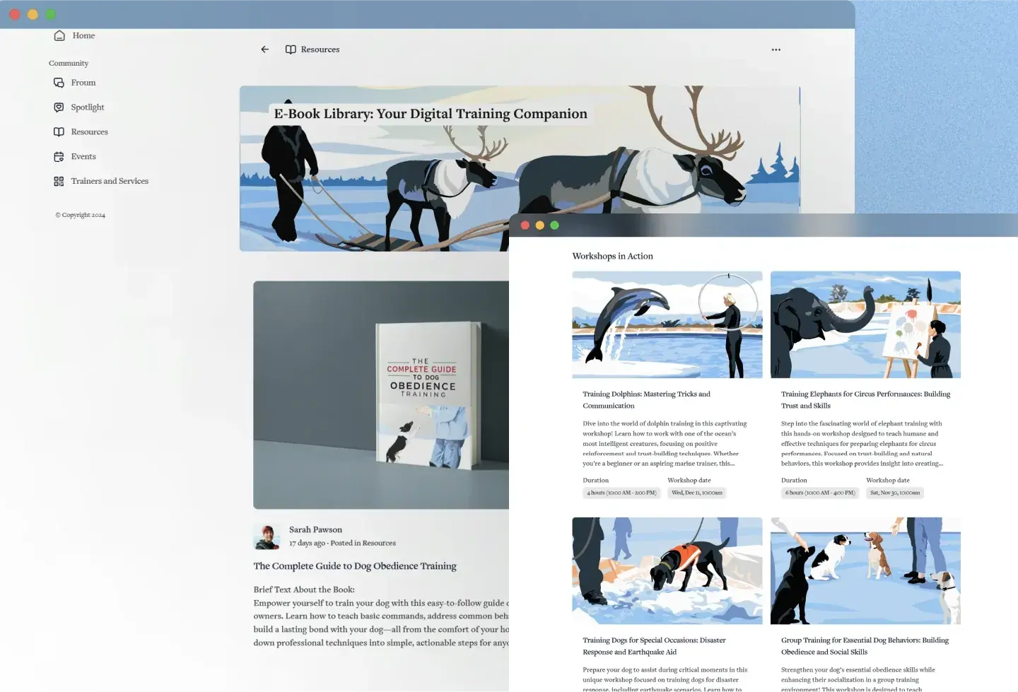 AnimoTrain template: library and workshops