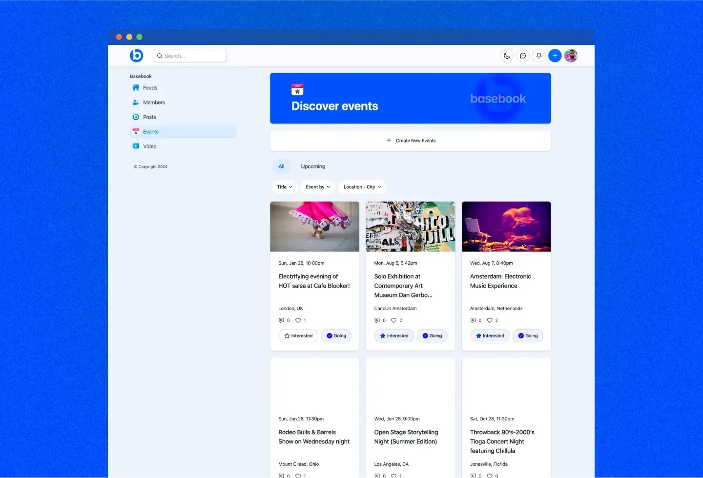 Basebook template: discover events