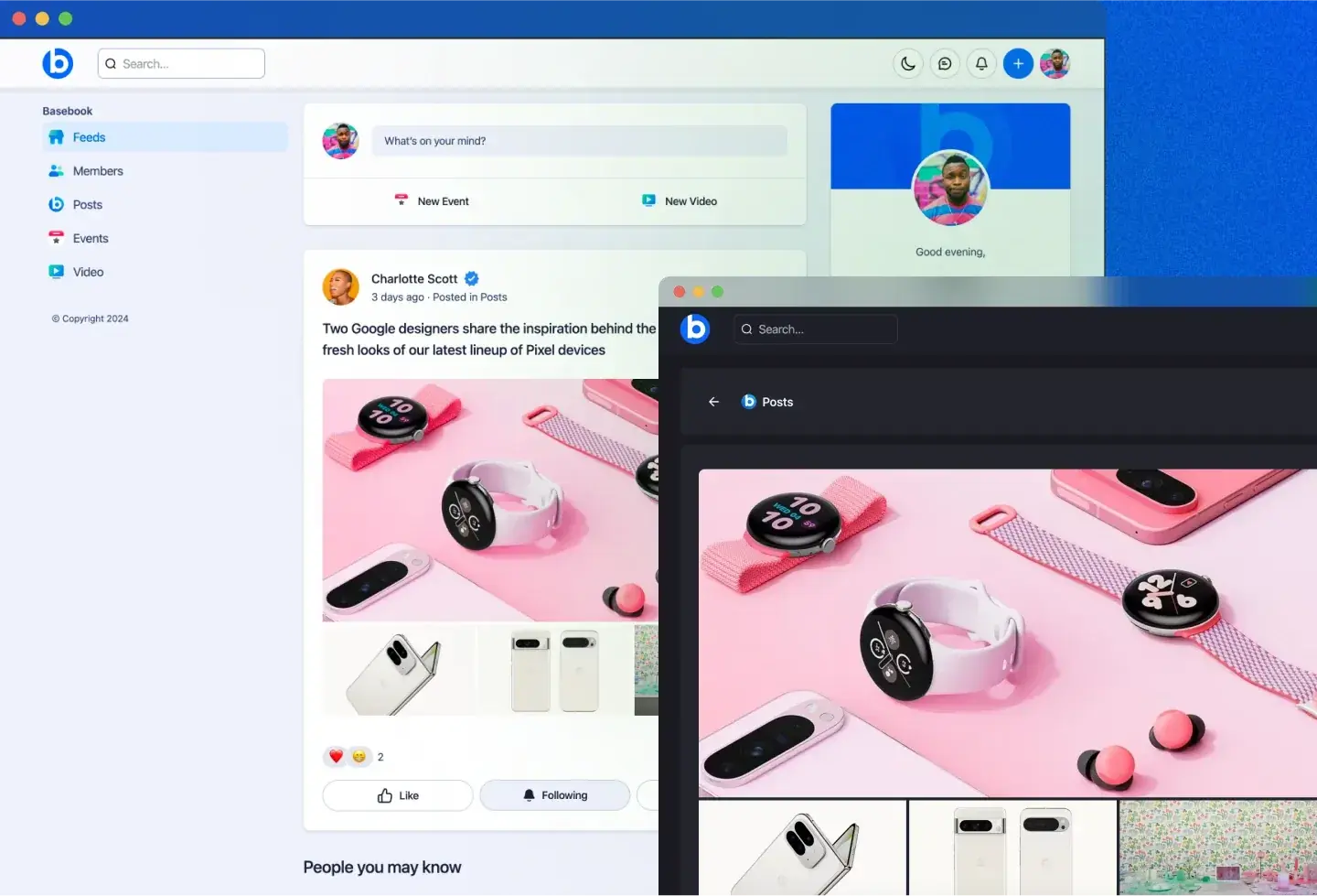 Basebook template: home feed