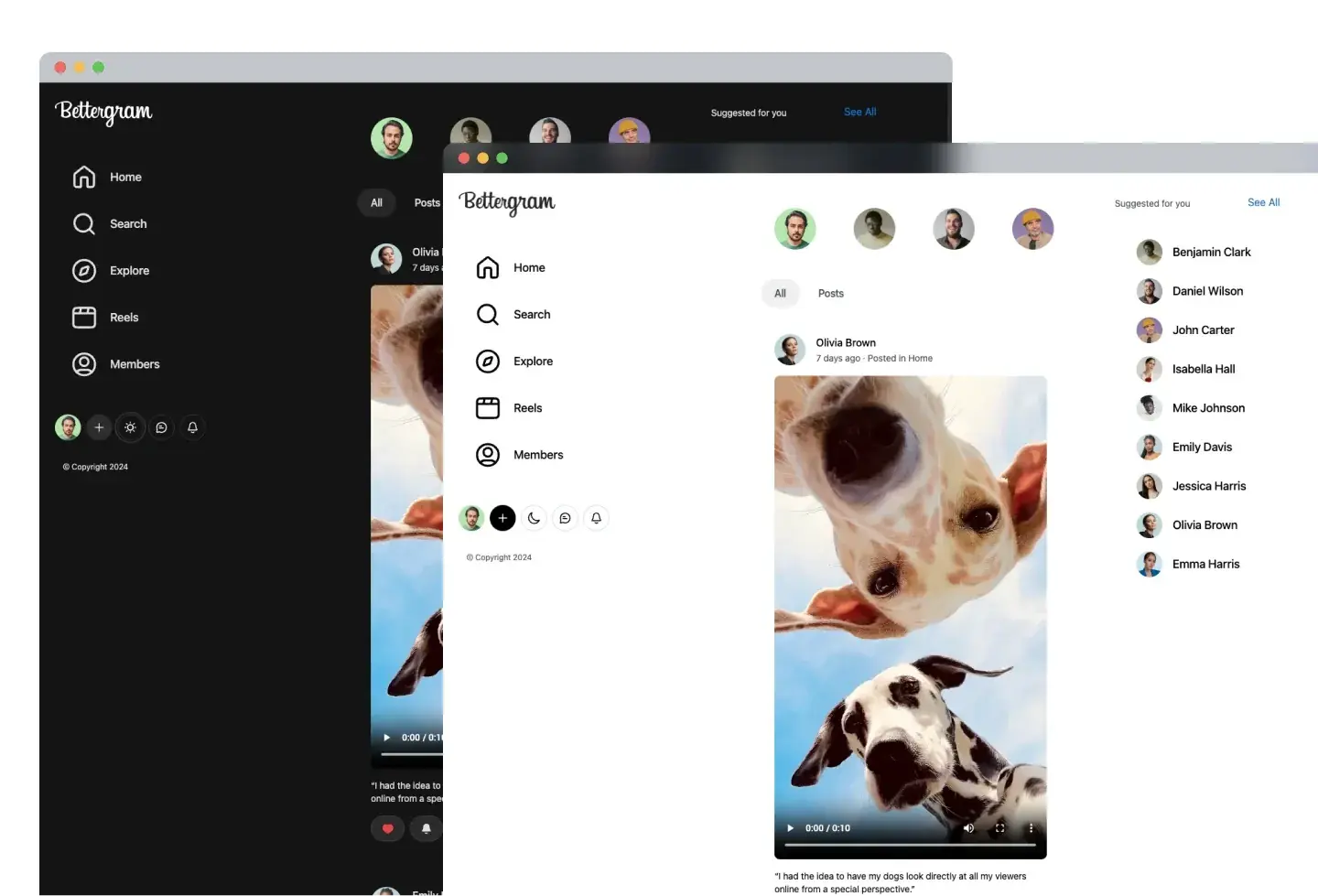 Bettergram template: home feed