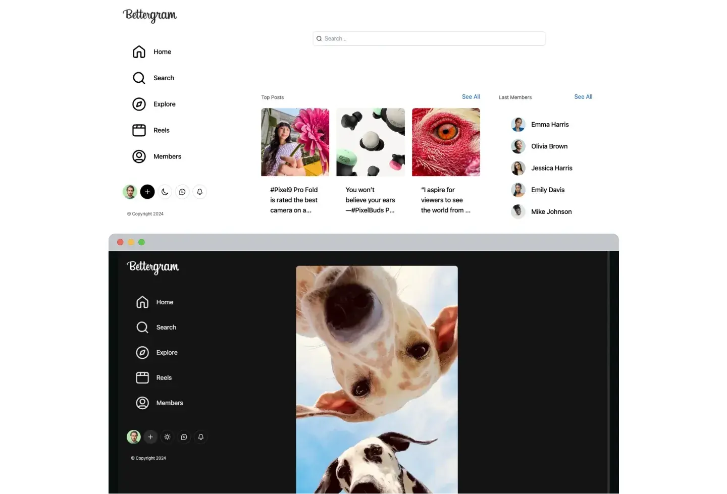 Bettergram template: search and explore