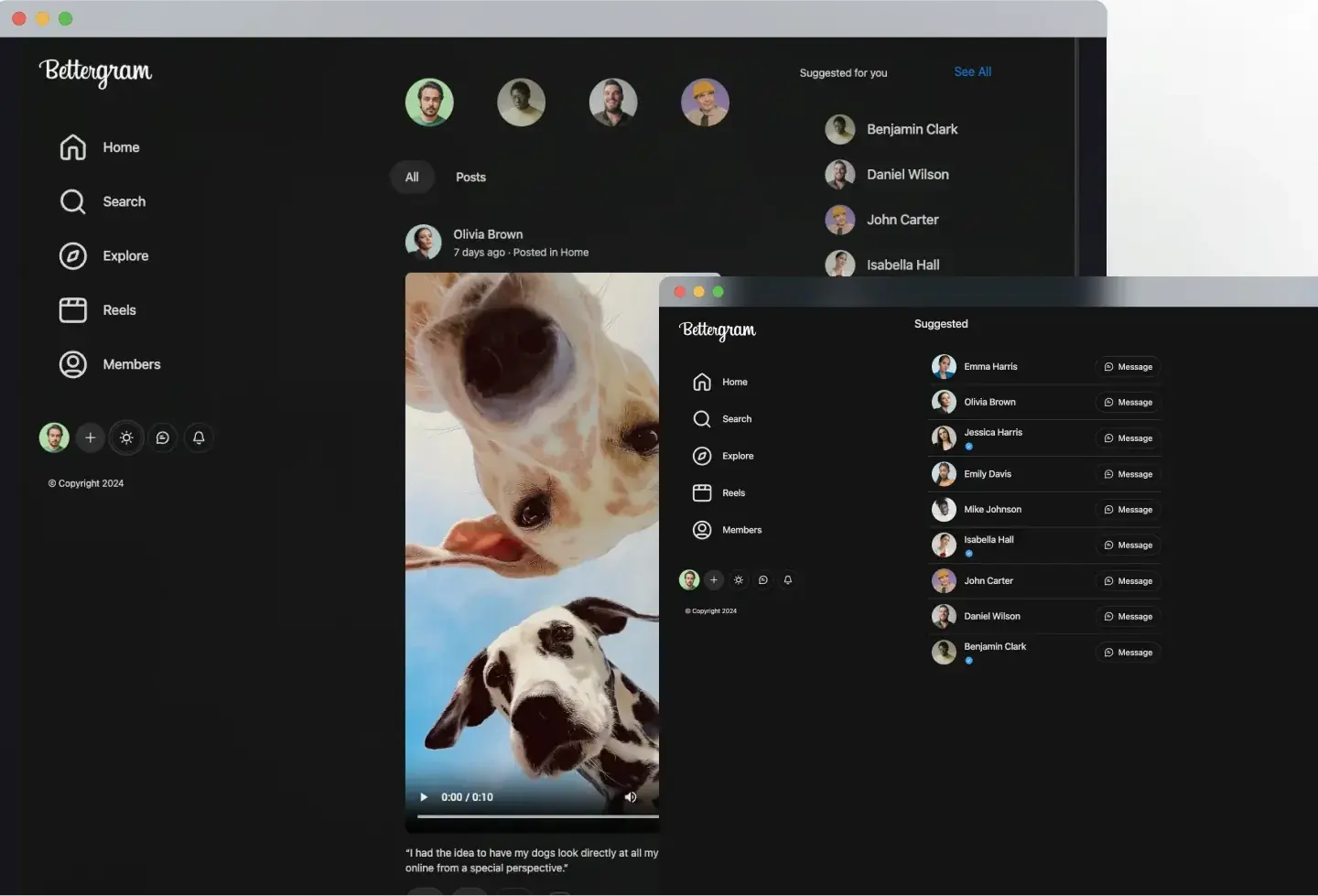 Bettergram template: feed in dark mode