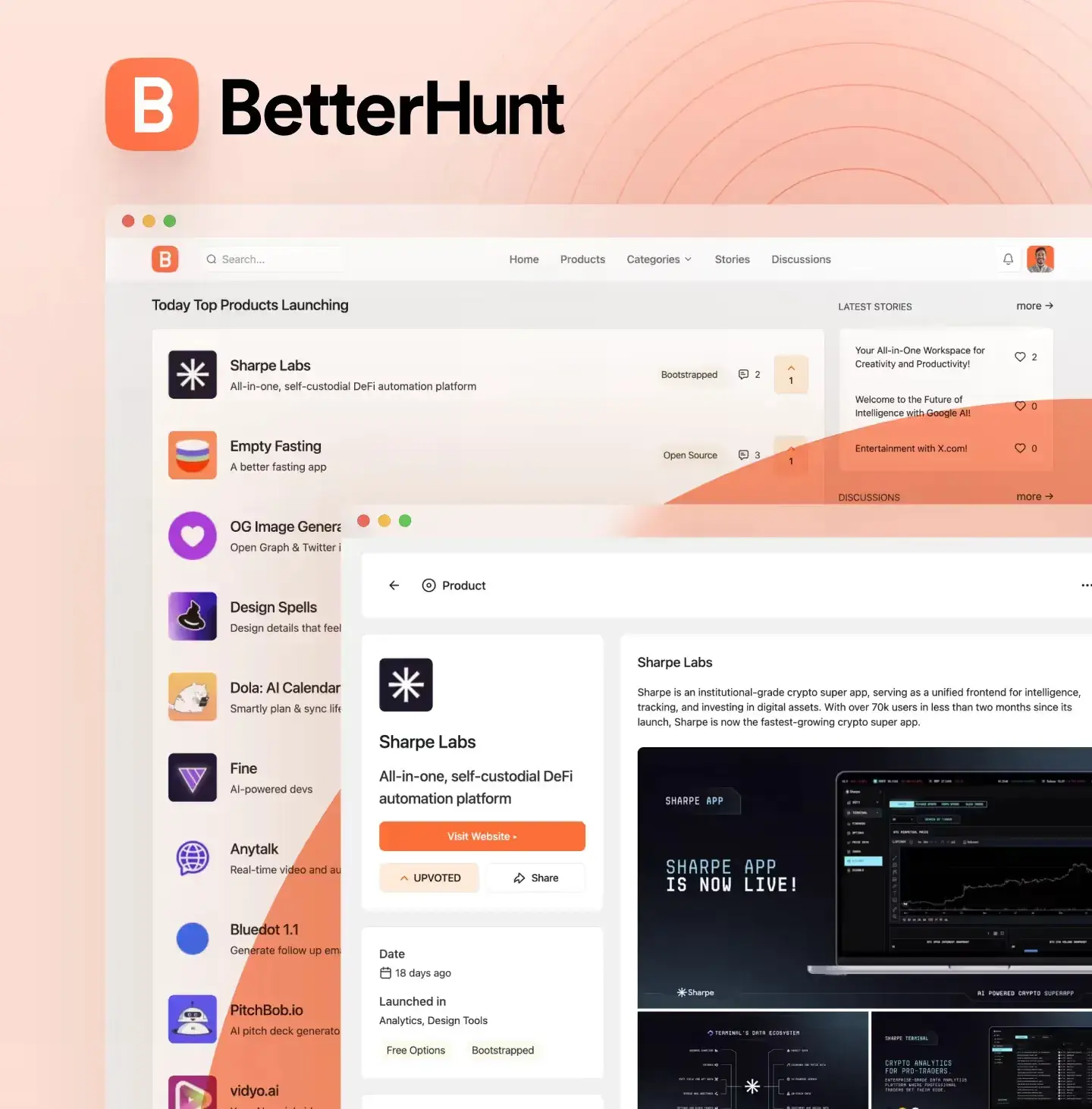 BetterHunt template preview: its home page and inner pages from the demo community