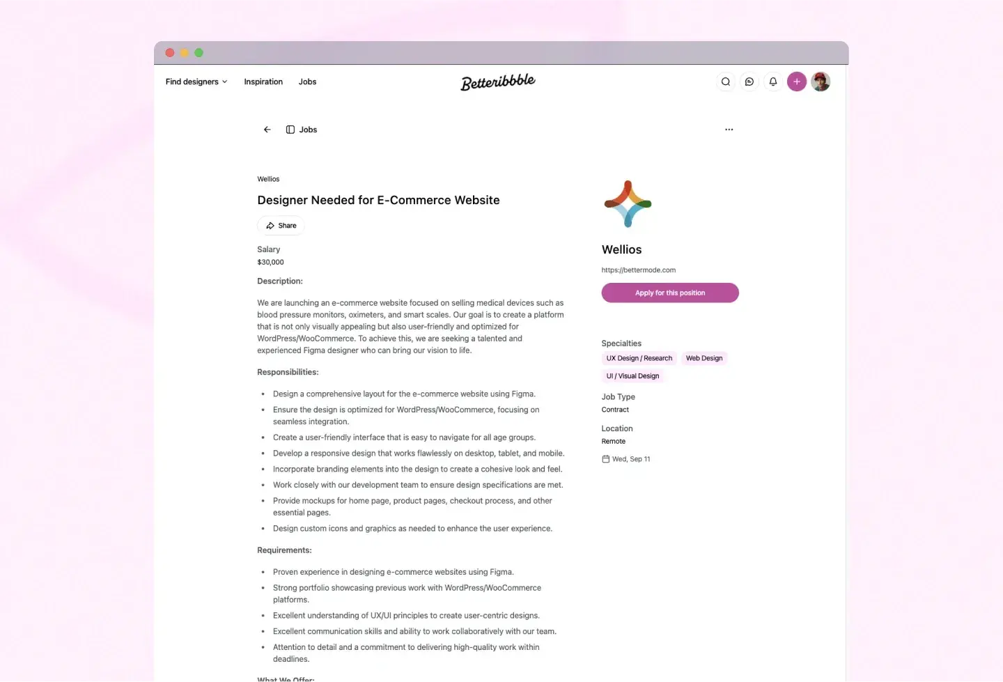 Betteribbble template: job post