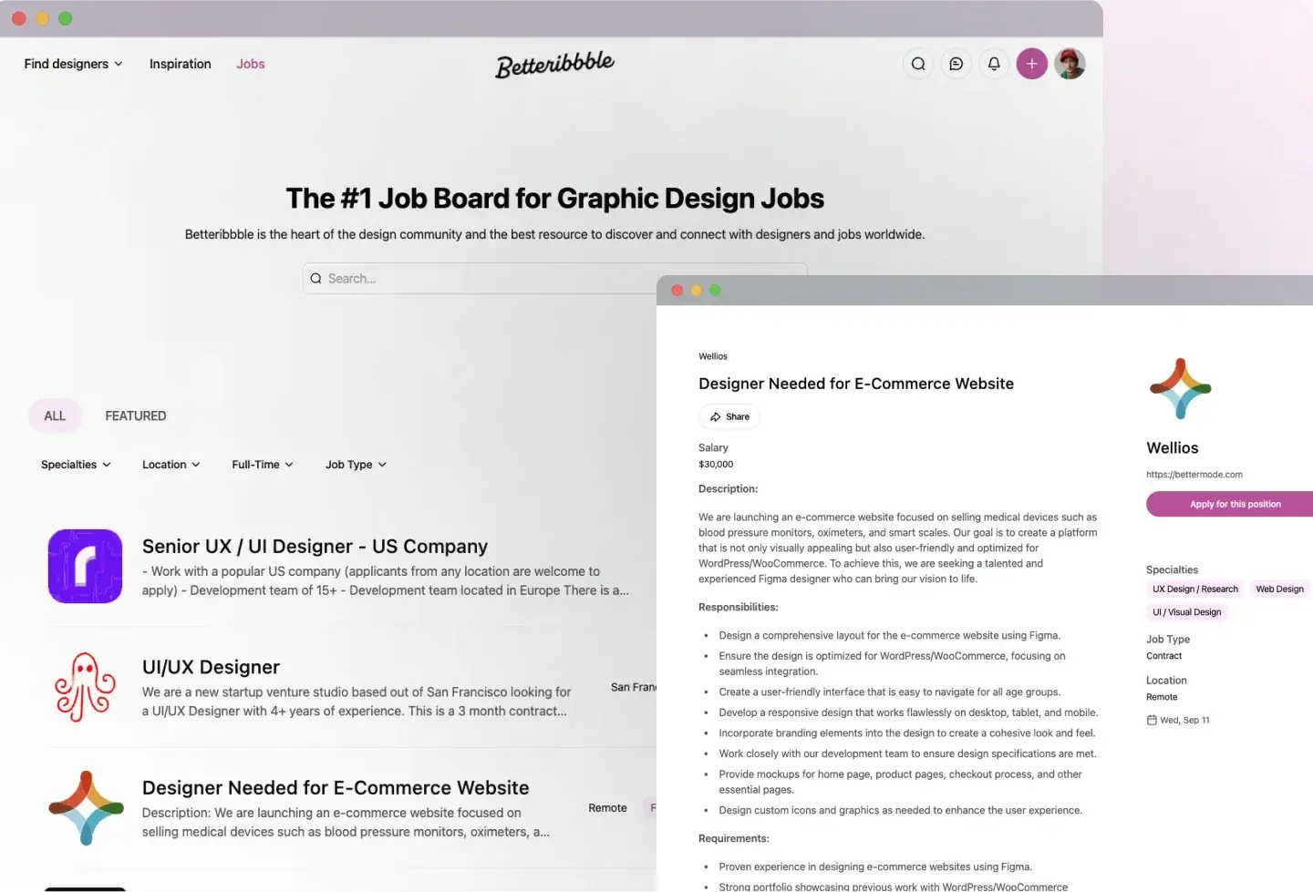 Betteribbble template: job board