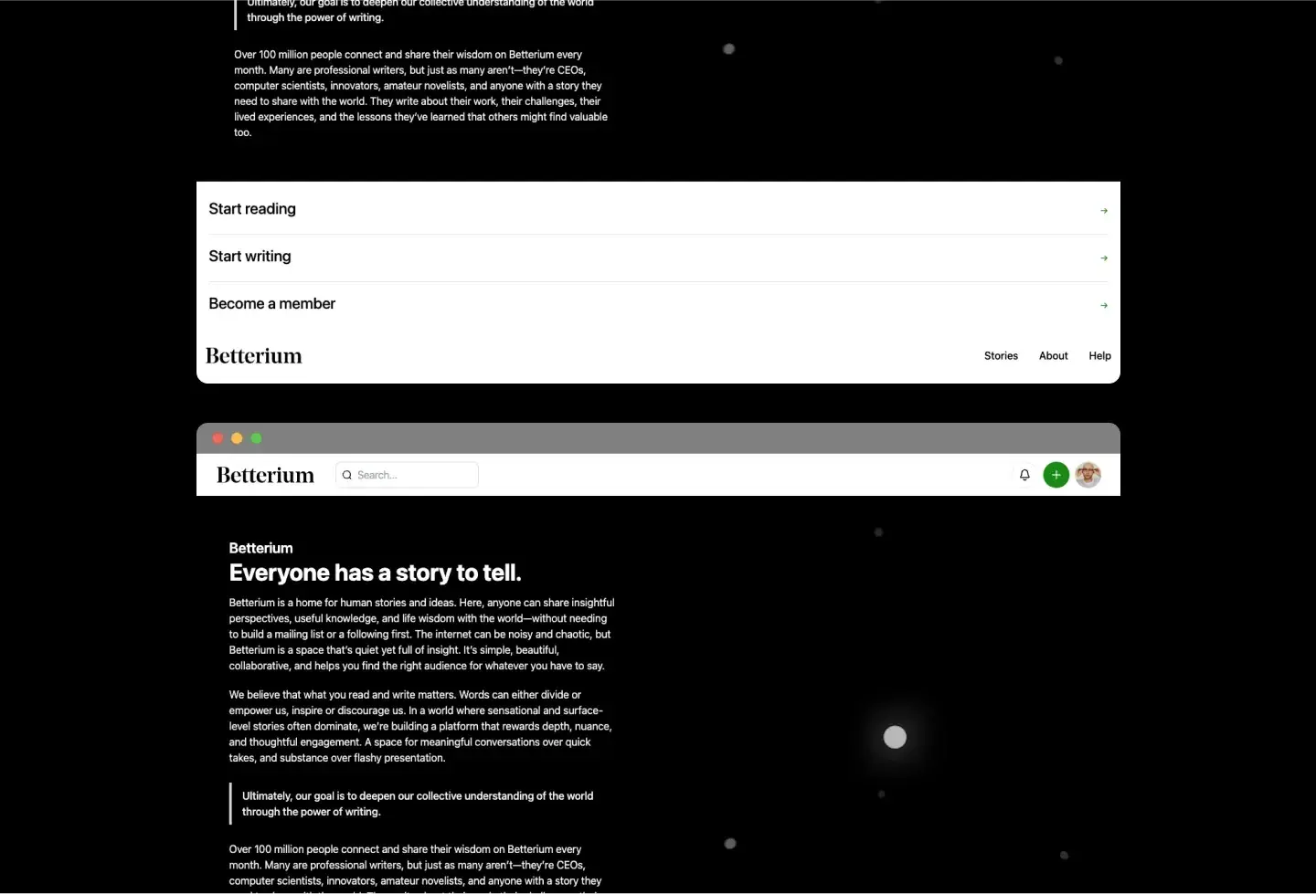 Betterium template: about page