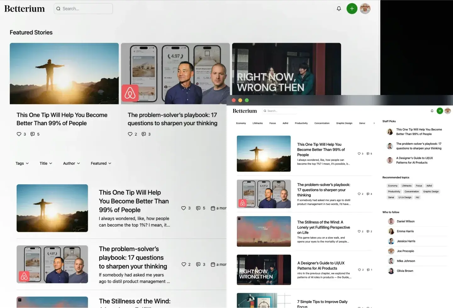 Betterium template: featured stories