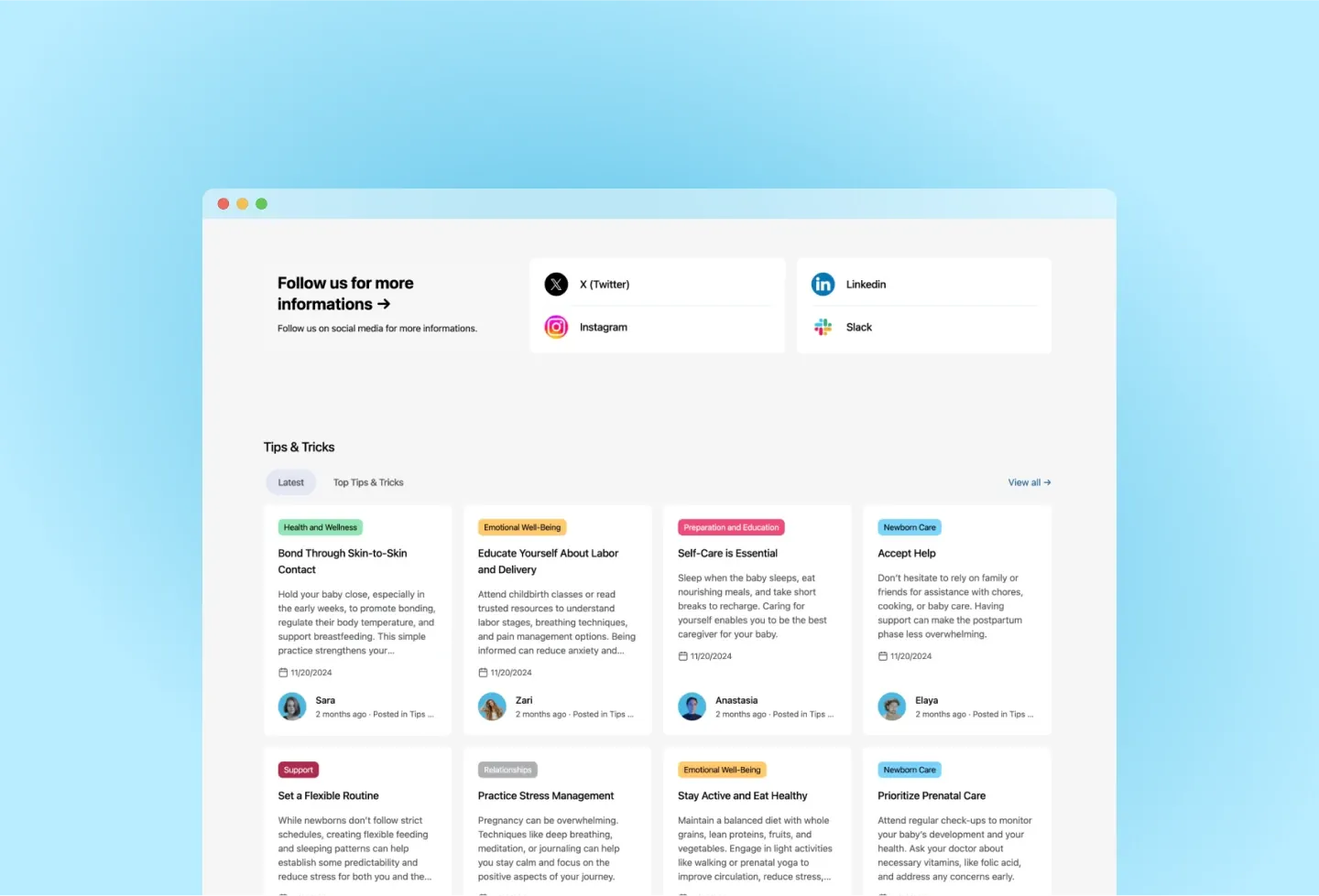 Betterparents template: tips feed