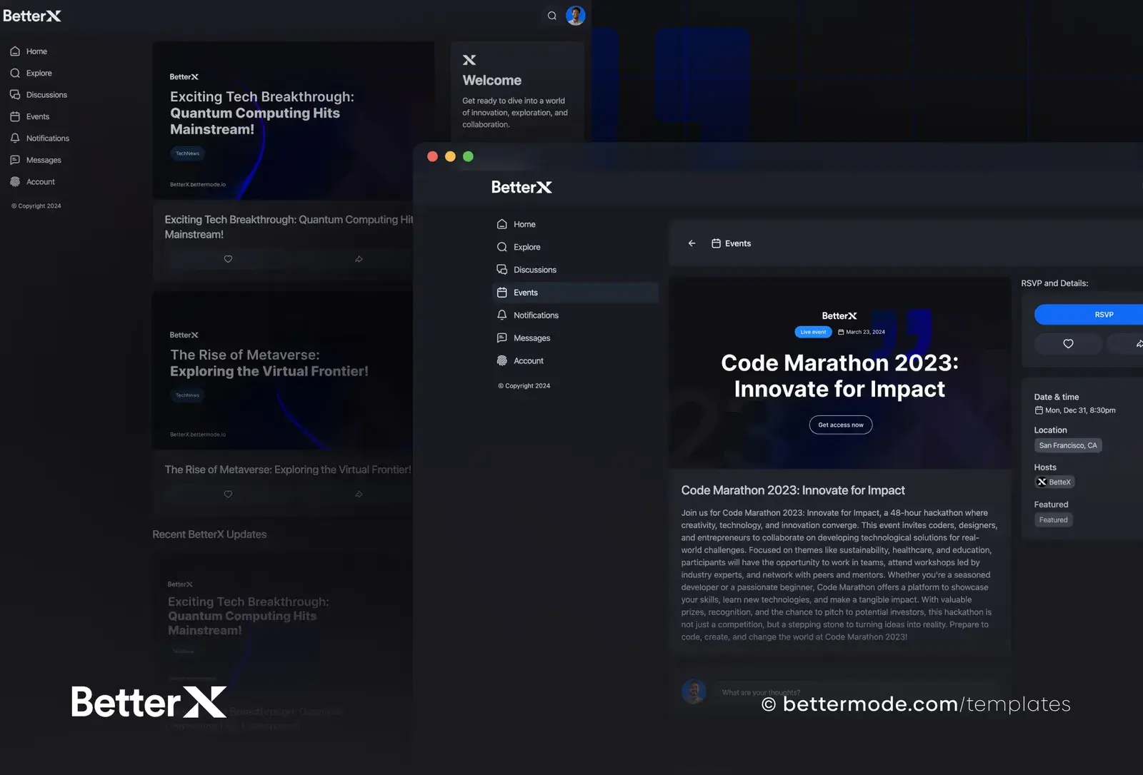 BetterX template: event page