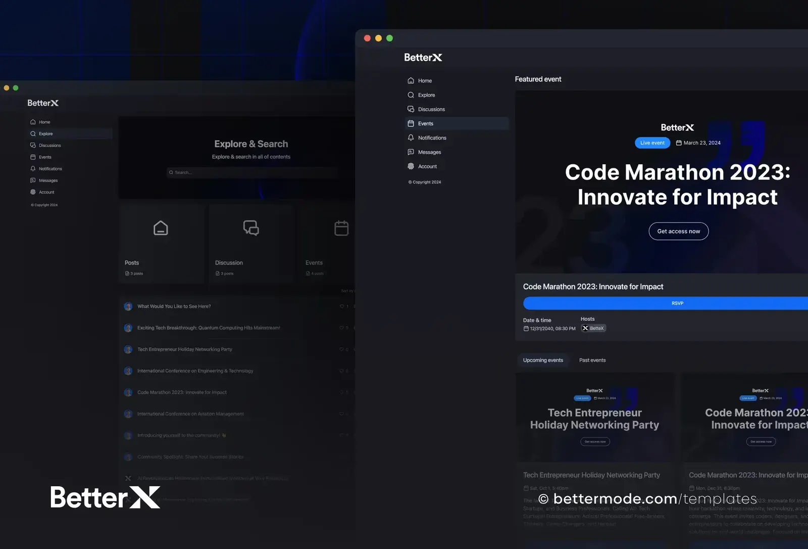 BetterX template: explore and search