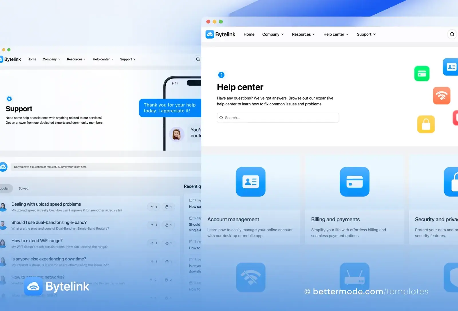 Bytelink template: support and help center