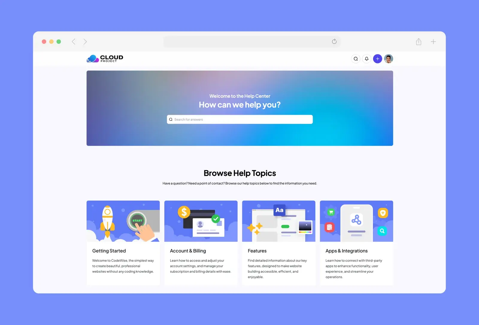 Cloud Project template: help center home