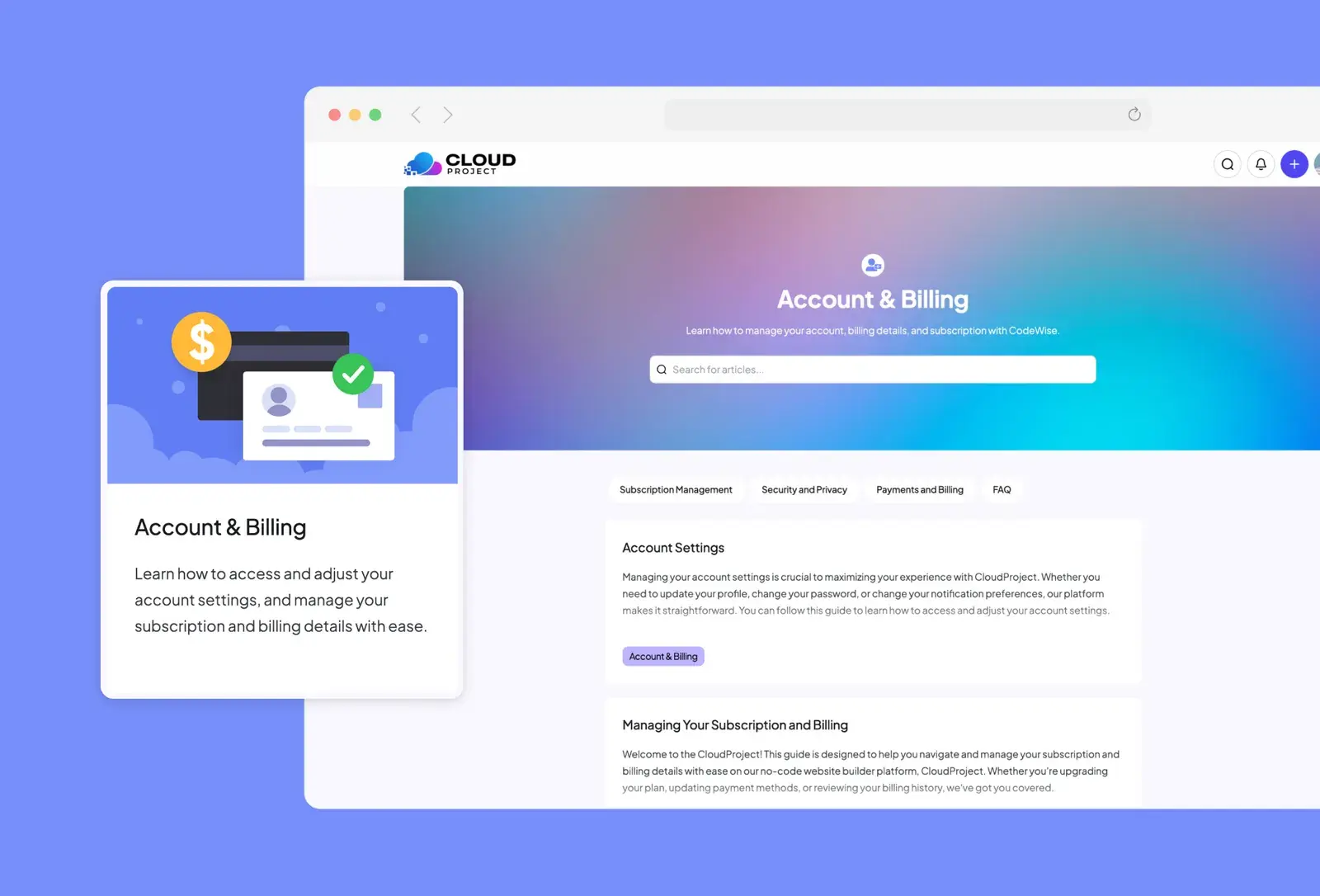 Cloud Project template: account and billing