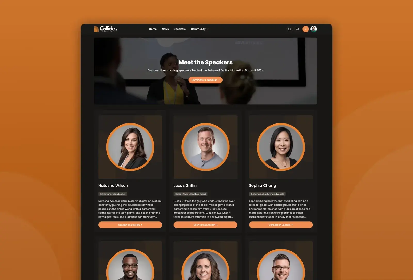 Collide template: speakers