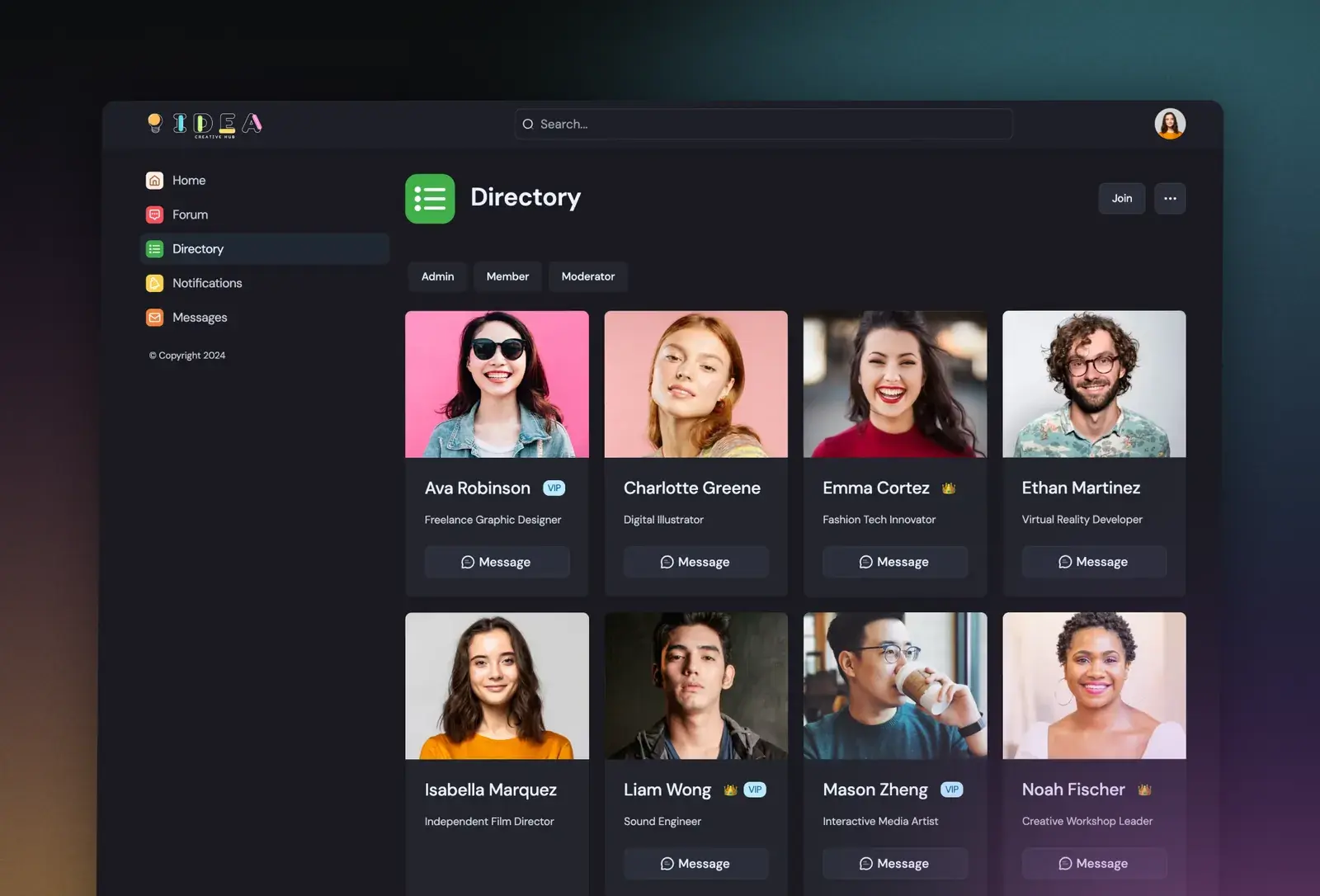 CreativeHub template: member directory