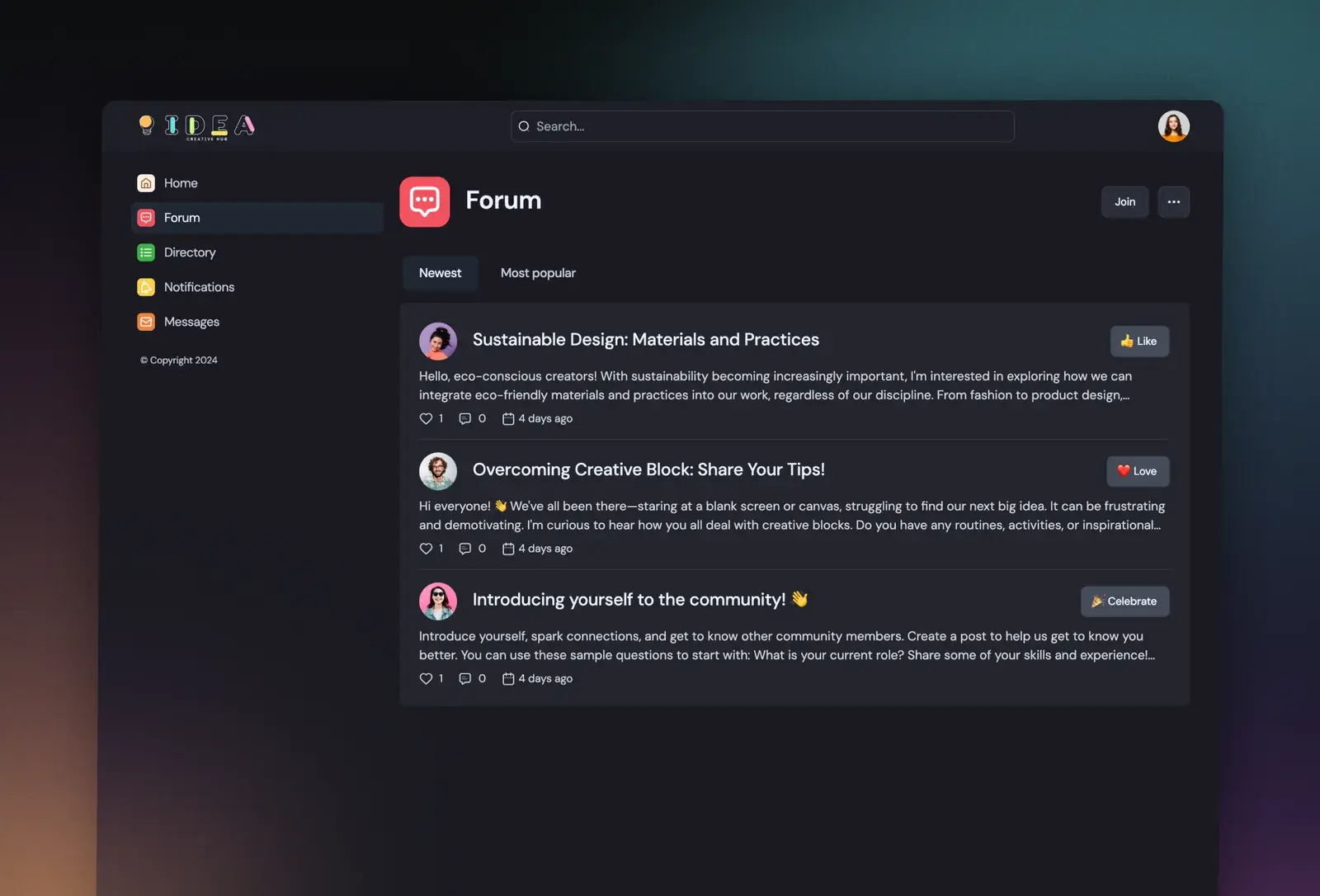 CreativeHub template: forum