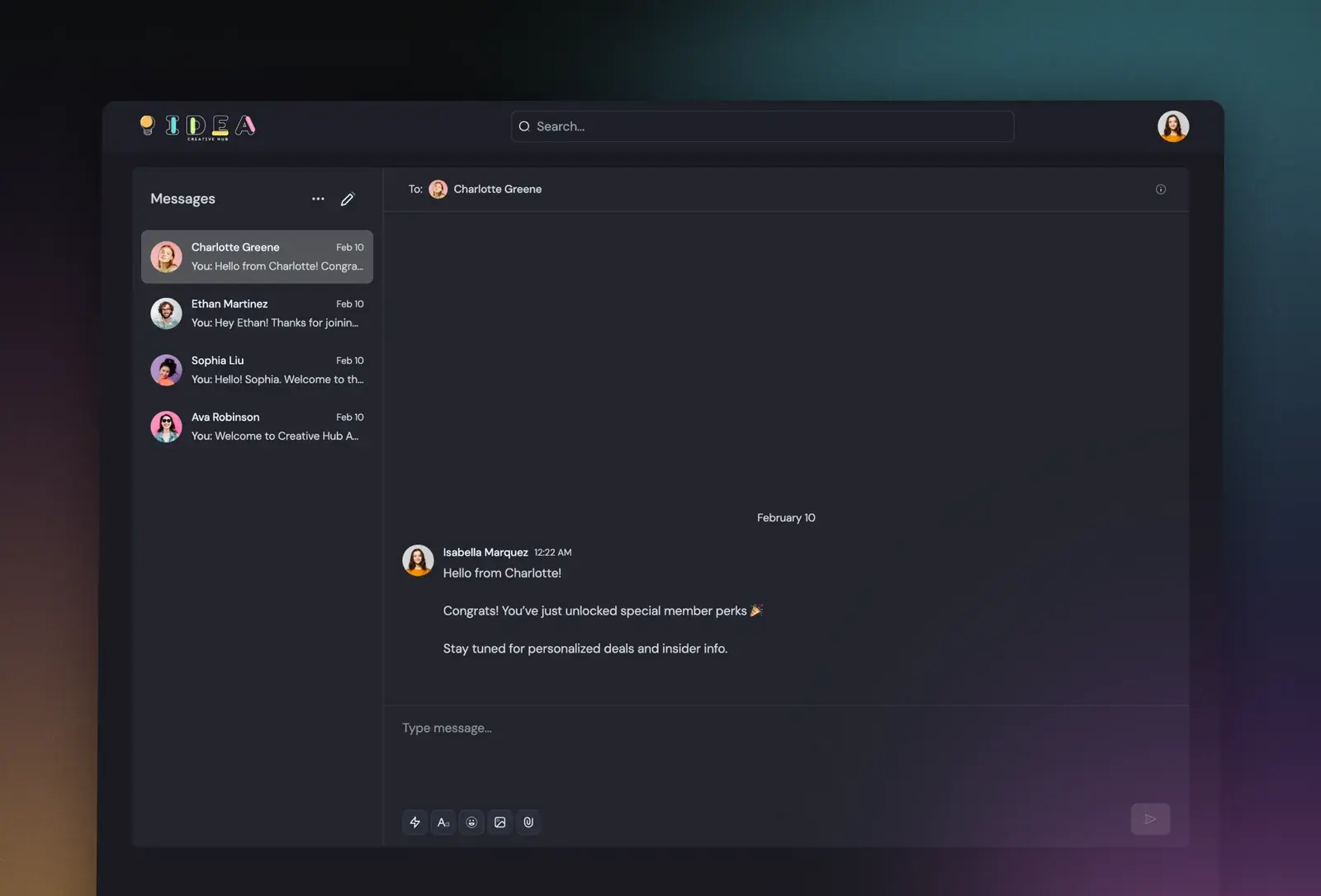 CreativeHub template: messages