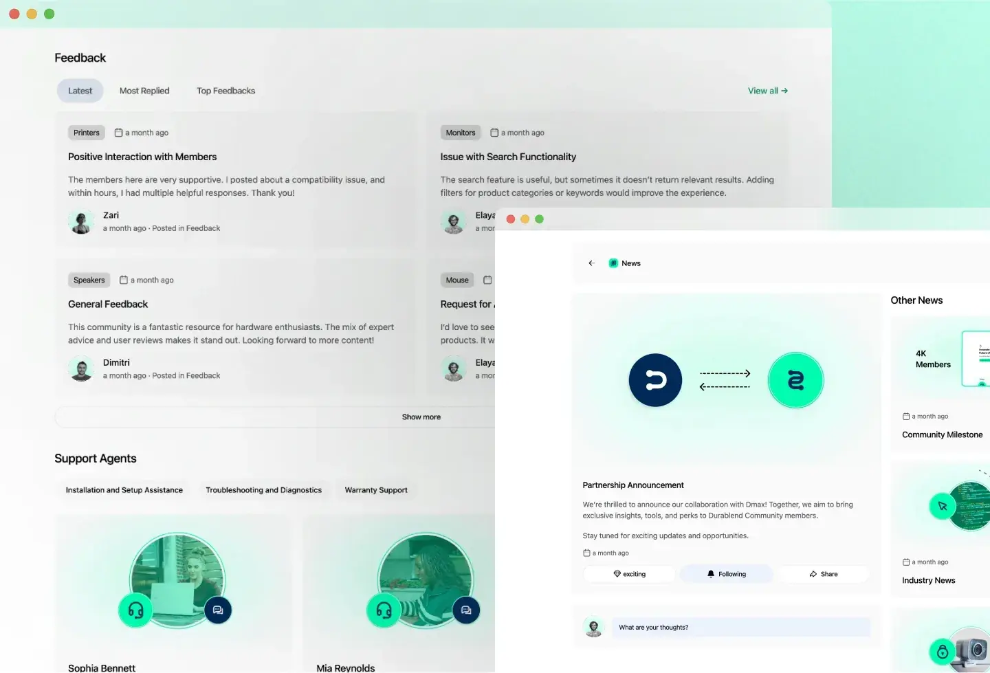 Durablend template: feedback and support agents