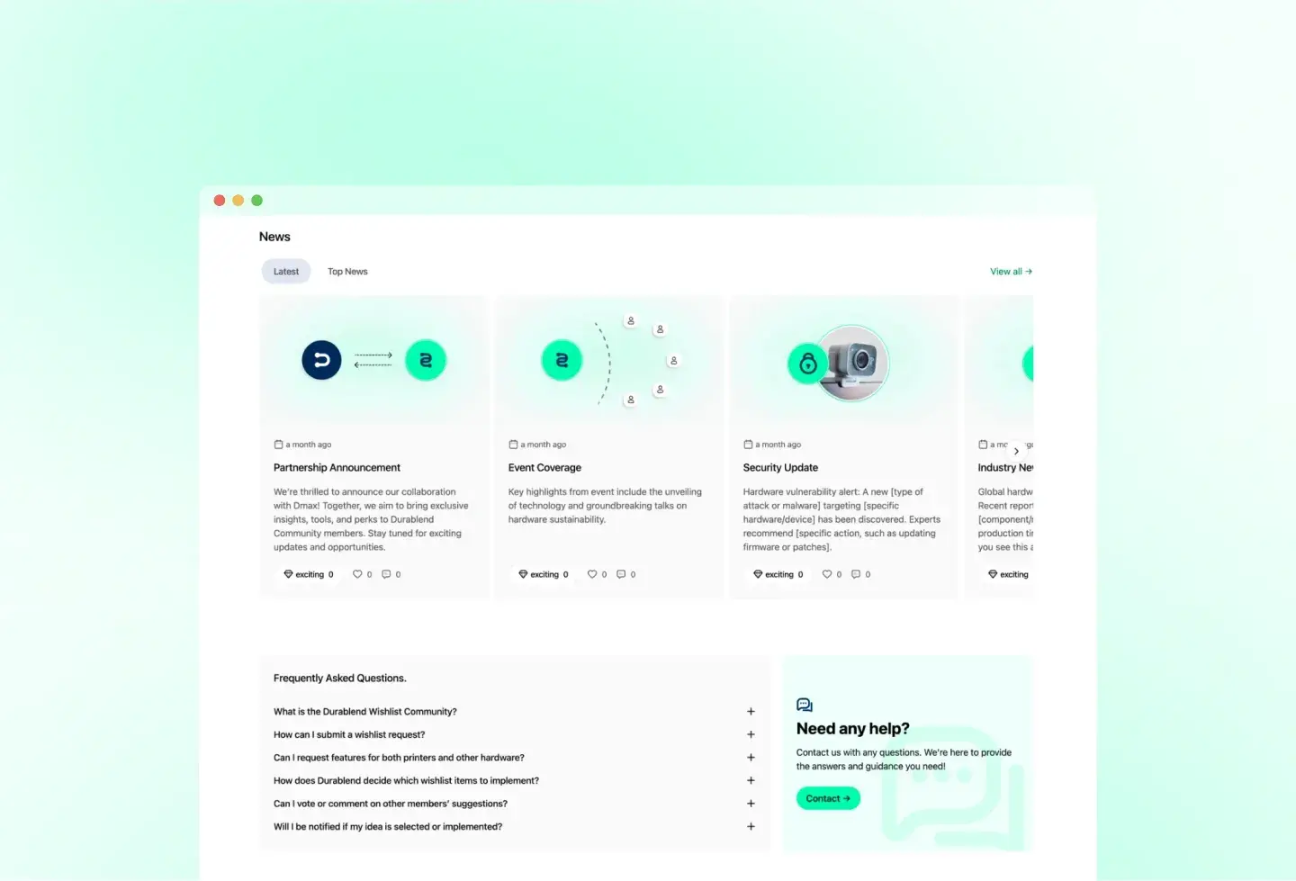Durablend template: news and FAQ
